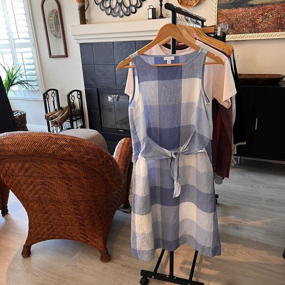 J Jill Dress Womens Size XS Blue & White Love Linen Gingham 100% Linen Tie - Picture 16 of 16
